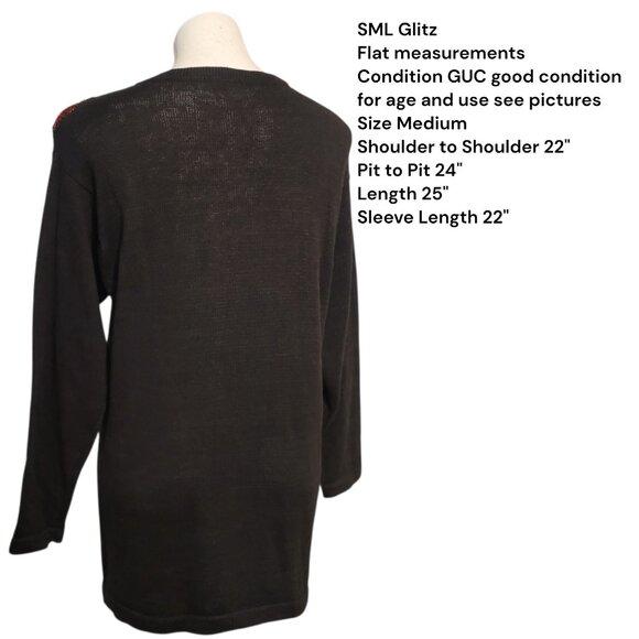 SML Glitz Sequin Sweater Black With Colorful Beading Size Medium 80s - Picture 2 of 6